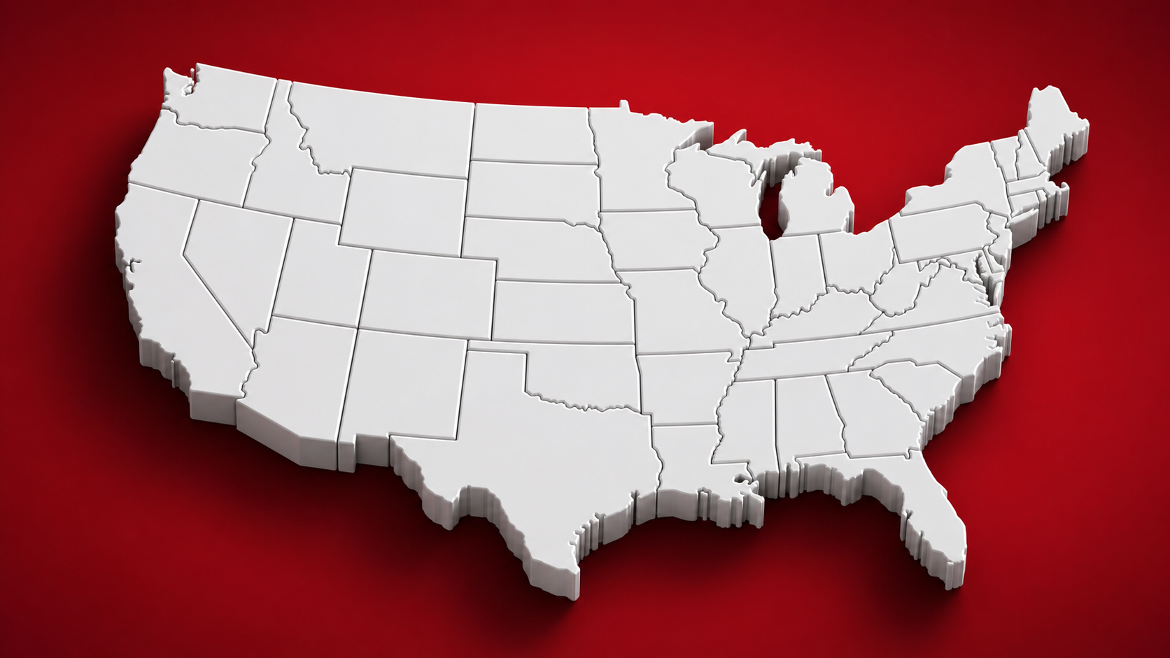 3D United States map showing current Melos Companies operating states